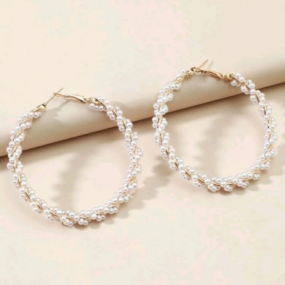 Faux Pearl Hoop Earrings - Picture 3 of 3